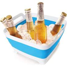 2.4 Gal(9L) Collapsible Dish Basin With Drain Plug,Space Saving Multiuse Foldable Sink Tub,Dishpan,Kitchen Sink For Camping,Plastic Tub,Vegetable Washing,Beverage Tubs - Màu xanh da trời - Xem 5