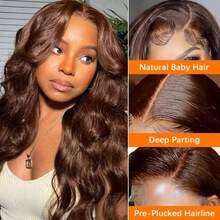 30 Inch Chocolate Brown Body Wave Lace Front Human Hair Wigs 250 Density Pre Plucked 13x4 HD Lace Frontal Wig Brazilian Glueless Human Hair Wigs #4 Brown Colored Human Hair Wig For Women - S4 - 查看 8