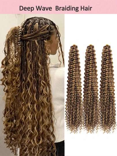 1/3Pcs Long Deep Wave Braiding Hair For Women 22/28 Inch Ocean Wave Crochet Hair Curly Braiding Hair For Goddess Braids Copper Boho Box Braids Crochet Hair Synthetic Wavy Braiding Hair For Women Halloween, Christmas