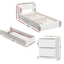 Artiss Single Bed Frame And Bedside Table - trắng - Xem 2
