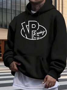 Sudadera con capucha gráfica para hombre 'VP Racing Fuels' azul real - Sudadera casual con estampado de letras blancas, mangas largas y cuello con cordón, ajuste cómodo para todas las estaciones, ropa cómoda | Sudadera casual de moda | Textura brillante - Negro - Ver 1