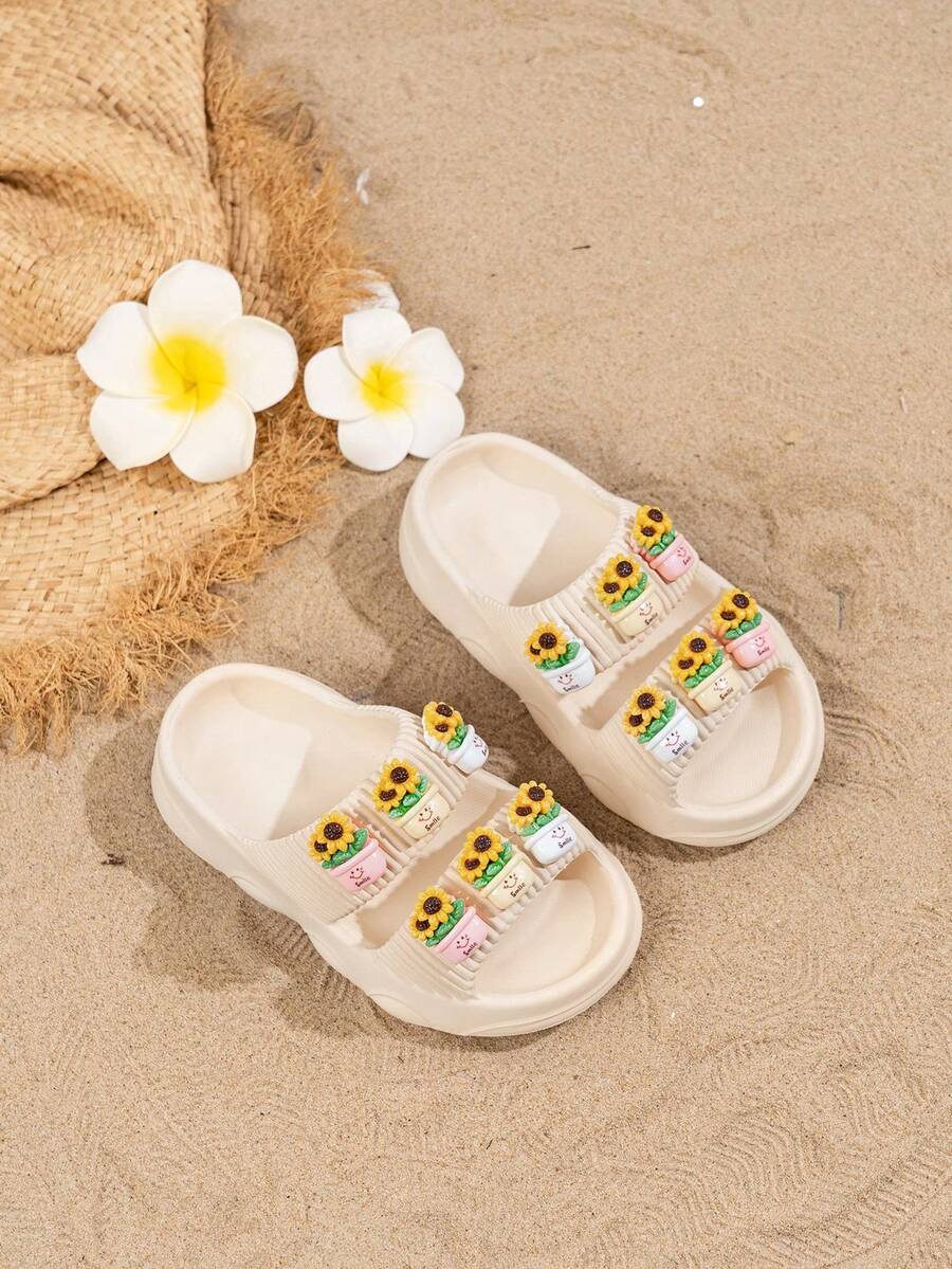 1 Pair Unisex Kids Summer Casual EVA Slip-On Comfortable Soft Durable Non-Slip Fashion Sunflower Beach Sandals - Beige - View 1