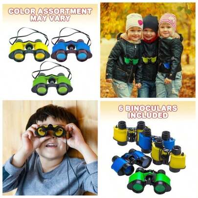 Binoculares para nios con cuerda para el cuello u2013 Juego de 6 binoculares de juguete de colores surtidos para nios para observacin de pjaros y camping, recuerdo de para, selva, explorador, zoolgico temtica de cumpleaos
