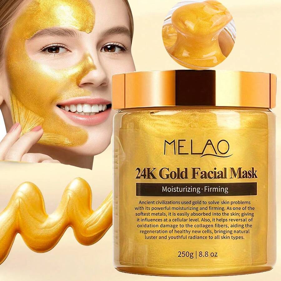 MELAO 24K黄金面膜 - 蕴含24K黄金的保湿紧致面膜，深层补水提拉肌肤，焕发年轻光彩 - 250克/8.8盎司 - 橘色 - 查看 1