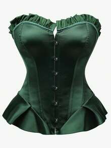 Emerald Green Corset: This Slim-Fit Solid Color Top Features A Delicate Pleated Hem Design, Making It A Versatile Essential For Everyday Wear And A Perfect Holiday Gift. - Green - View 7
