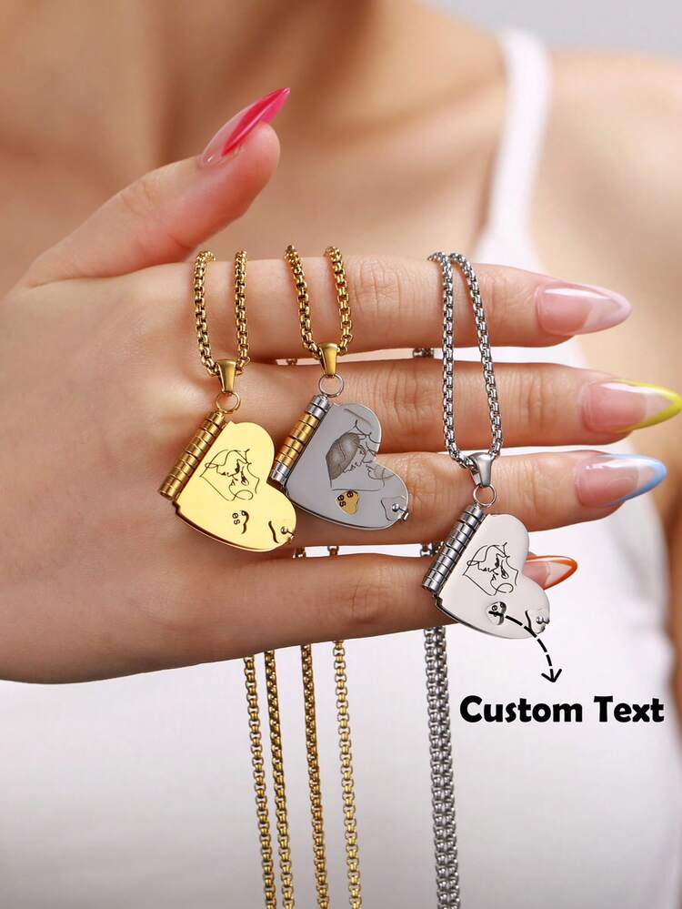 1個 カスタマイズ可能 ステンレス鋼 ハート型 マルチページ ネックレス