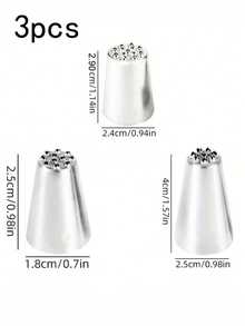 3pcs Grass Shaped Stainless Steel Icing Nozzles, Pastry Decorating Tools For Cream, Fondant, Chestnut Puree, Etc. - Silver - View 11