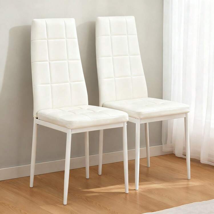 2脚セット PUレザーダイニングチェア ハイバック ボックスステッチデザイン PUレザーダイニングチェア ハイバック ボックスステッチデザイン