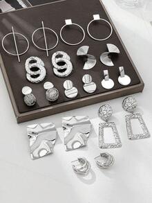 5 pares de aretes geométricos metálicos surtidos, adecuados para uso diario de mujeres, festivales, fiestas, regalos - juego de pendientes - Ver 10