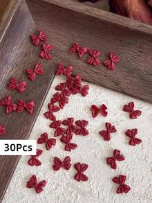 30/100pcs Burgundy Bow Nail Art Accessories Hot-Selling Resin Wearable Nail Decorations - Multicolor - View 8