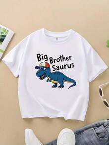Dino Cap Kids Fun 100% Cotton T-Shirt Soft And Comfortable Everyday T-Shirt, Suitable For Outdoor And Sports Activities, Comfortable And Breathable, Boy's T-Shirt - 白色 - 查看 4