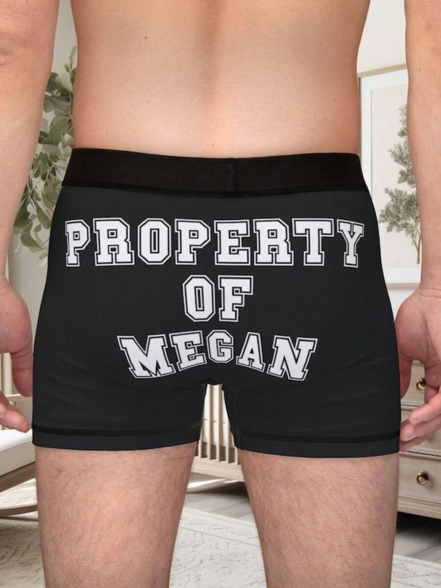 1PC Personalized 'Property Of' Men's Boxers – Funny Christmas Gift For Him, Gift For Husband/Boyfriend, Personalized Gift For Him, Funny Love Gift For Anniversary Birthday Valentine Day Christmas - 設計-1 - 查看 1