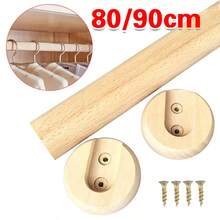Wooden Wardrobe Rod Rail Tube+2 Flanges Clothes Hanging Pole - Brown - View 9