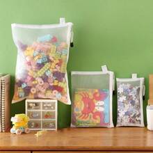 1 pieza Bolsa con cremallera de malla transparente, bolsa organizadora para rompecabezas, juguetes, cosméticos y otras necesidades de almacenamiento