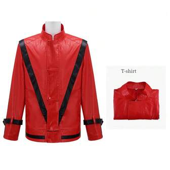 Michael Scary Thriller Scary Costumes Red Leather Jacket For Women Adults Dress Halloween Christmas