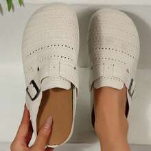 Clogs Summer Women's Mesh Textured Flat Sandals Wide Toe Box Breathable Mules Closed Toe Backless Non-Slip Flat Slipper Slides Shoes - trắng - Xem 3