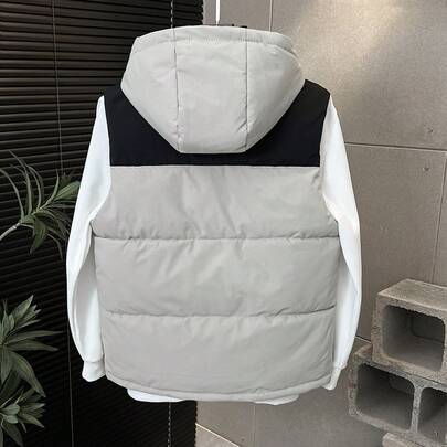 でカジュアルな女性用 2025 新しいコントラストカラーのコットンベスト、男性と女性用、キャンパス多用途フード付きデザインニッチジャケット