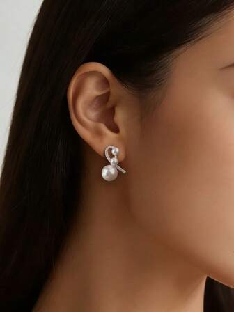 1 par de elegantes pendientes de mujer de plata de ley 925, con forma de corazón totalmente pavimentado con amatista y perla rosa, pendientes de nicho románticos y delicados adecuados para uso diario