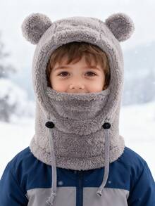 1个儿童熊耳毛绒拉法帽（多种颜色可选） - 保暖内衬二合一帽颈套，带抽绳，保暖防风，适合3-10岁幼儿及儿童日常户外活动 - 套頭帽 - 查看 27