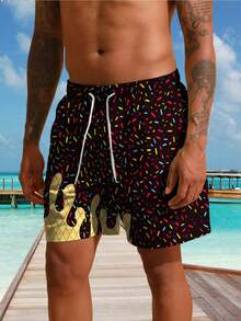 男士夏季3D冰淇淋蛋糕印花短裤 - 彩色 - 查看 4