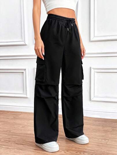 بنطلون كاجوال فضفاض للنساء بتصميم طيات وسحاب، بقصة ساق واسعة