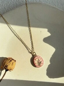 可爱甜美的蝴蝶、太阳、月亮和花朵油画吊坠项链，手工花卉饰品，DIY配饰，送给妈妈、朋友或自己的礼物 - 彩色 - 查看 20