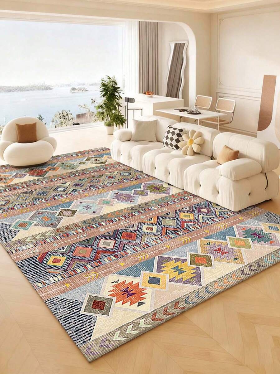 1pc Bohemian Style Large Area Rug, New Faux Wool Washable Bottom Indoor Carpet, Living Room Rug, Sofa Rug, Bedroom Rug, Bedside Anti-Slip Mat, Dining Room Kitchen Rug, Office Chair Pad, Entryway Doormat, Outdoor Picnic Mat, Outdoor Camping Blanket - Multicolor-5 - View 1