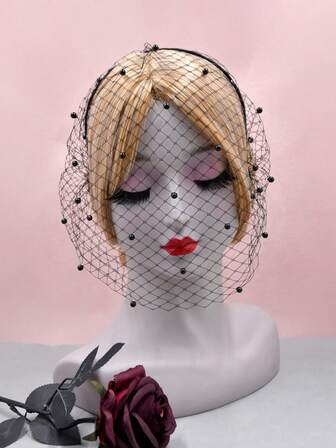 Pearl Bridal Veil, Birdcage Wedding Veil, Vintage Elegant Women Hair Accessory Veil, Suitable For Party, Banquet And Other Occasions. Blusher Birdcage Veil Headband