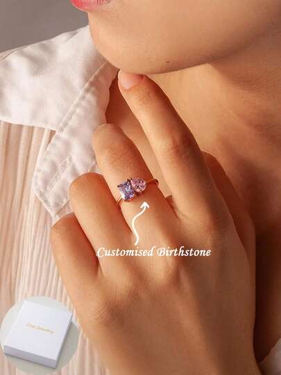 Anillo de piedra natal asimétrico personalizado, anillo de piedra natal de corte en pera y anillo de doble piedra natal - El regalo perfecto para la pareja, un regalo de Navidad ideal para ella