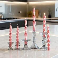 2/4pcs 18-20cm European Printed Spiral Long Candles, Smokeless Candles, Exquisite, Suitable For Weddings, Parties, Dining, Festival Celebrations, Gift Giving, Birthday Presents, Meditation And Ambient Lighting - Multicolor - View 8