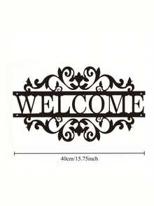 Outdoor Welcome Sign Wall Decor, Hollow Letters And Lines Iron Art Wall Hanging