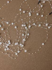 1 buc. Bentiță de mireasă eterică cu perle artificiale: Fundă din dantelă și șuvițe de drapat pentru o strălucire romantică a nunții, accesorii elegante pentru coafuri de nuntă, accesorii de Ziua Îndrăgostiților