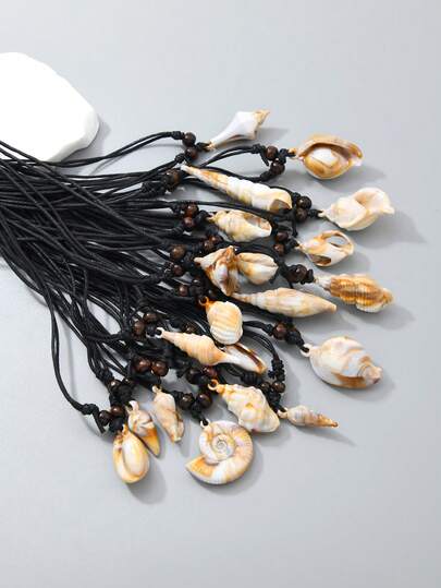 12件套可伸缩亚克力仿贝壳吊坠项链套装，沙滩海洋风百搭配饰，创意DIY贝壳吊坠项链，男女皆宜，适合日常、度假、街头、节日佩戴，时尚可调节绳设计