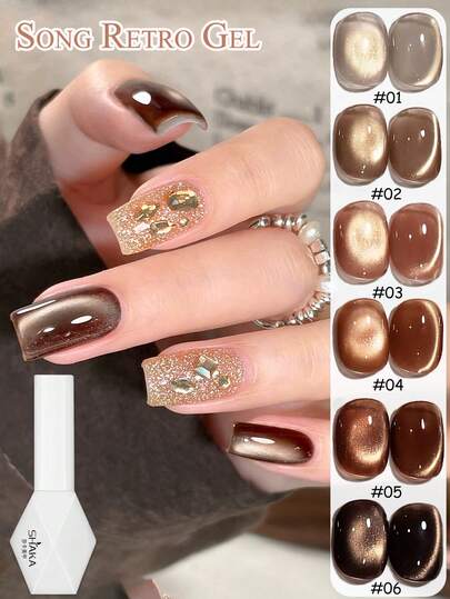 MISS SHAKA 10毫升复古香槟金玻璃珍珠猫眼凝胶指甲油，2026 美白亮泽沙龙专属美甲用品，圣诞美甲