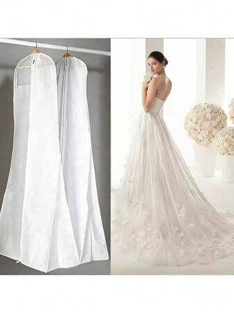 Extra Long & Large White Wedding Dress Dust Cover, Foldable Garment Bag For Wedding Gown Storage And Protection