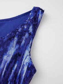 Camisetas sin mangas de verano para mujer, informales, con lentejuelas brillantes y cuello en V, ropa estética para calle - Azul - Ver 7