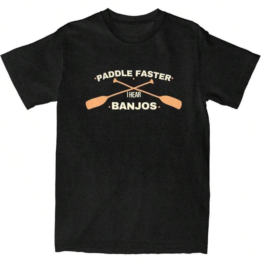 Paddle Faster I Hear Banjos T-Shirt For Men And Women, Paddleboarding Accessories, Amazing T-Shirt, Cotton Summer Clothing - Black - View 1