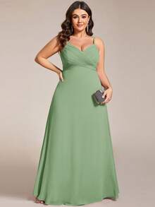 Elegant V-Neck Ruched Bust Bridesmaid Dress, Long Gown For Spring Party - Green - View 5