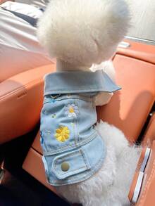1pc Pet Clothes, Flower & Daisy Print Cute Comfortable Outfit For Small Dogs & Puppies - Blue - View 6