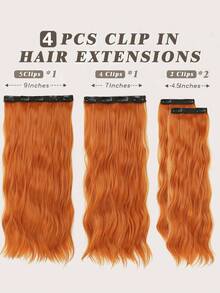 剪髮式延伸,20英寸長捲曲合成纖維延伸夾,厚實柔軟的合成夾片髮裝,適用於女性日常使用派對（橙色）