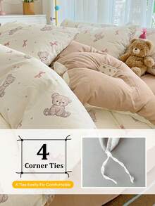 3件套米色可爱卡通熊超柔软加厚水洗超细纤维被套套装（1个被套+2个枕套），枕套尺寸随机裁剪，不含被芯 - 藍白色 - 查看 10