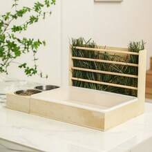 1个木制兔子干草喂食器，立式干草架，适用于小型宠物，多功能趣味干草喂食器 - 彩色 - 查看 5