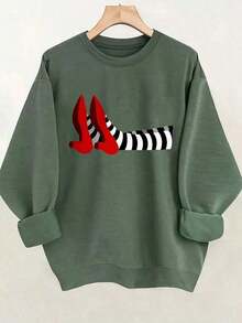 Sudaderas Para MujerWomen Winter ClothesWomen's Red & Black Striped Iconic High-Heel Shoe Print Sweatshirt - Wizard Of Oz Inspired Casual Crewneck Sweater, Machine Washable Long Sleeve Blouse For Halloween Costumes & Casual Attire, Sweaters For Women, Halloween Sweater, Sweatshirt For Women, Halloween Sweaters For Women, Fall Clothes For Women, Womens Tops, Women Clothes, Sweatshirt WomenWomen's Crew Neck Sweatshirt, New Autumn/Winter Arrival For Everyday Casual WearLoose And Comfortablechristmas SweatshirtLoose And Comfortablesweat Shirt - 紅色 - 查看 8