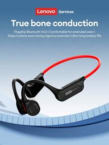 Lenovo 联想S101蓝牙骨传导耳机，颈挂式，音乐游戏两用，ENC高清通话，降噪，定向音频，佩戴舒适，电池续航时间长，无线耳机，兼容智能手机和电脑 - 黑紅色 - 查看 12
