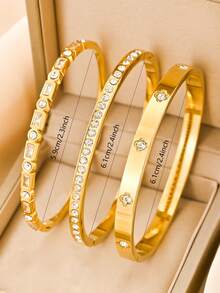 3 قطع/مجموعة أو 1 قطعة سوار نسائي من الفولاذ المقاوم للصدأ مطلي بالذهب عيار 18 قيراط، سوار ماس دائري عصري بتصميم بسيط وفريد، مناسب للارتداء اليومي والتكديس والأناقة اليومية وحفلات النساء والهدايا العطلات والأناقة الشارعية والحفلات الراقية وعطلات الصيف على الشاطئ