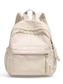 Stylish Small Velvet Backpack For Women With Zipper 6034--20 - 米色 - 查看 1