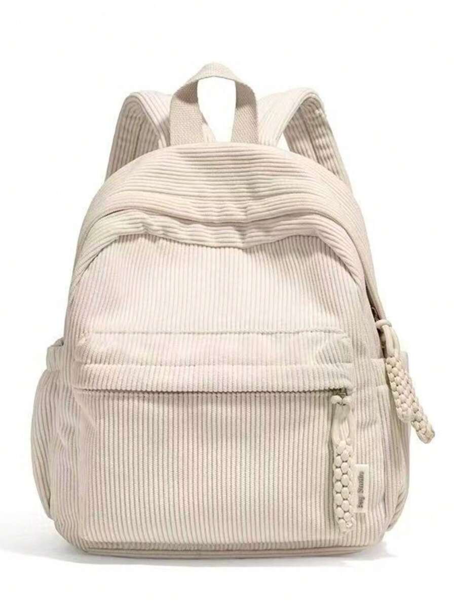 Stylish Small Velvet Backpack For Women With Zipper 6034--20 - 米色 - 查看 1