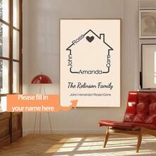 1pc Customized Unframed Poster, "The Reilinson Family" Home Portrait Art, Personalized Family Members Hand-Painted Wall Art Canvas Poster, Ideal For Home Enthusiasts, Wall Art, And Home Decor. - Multicolor - View 12