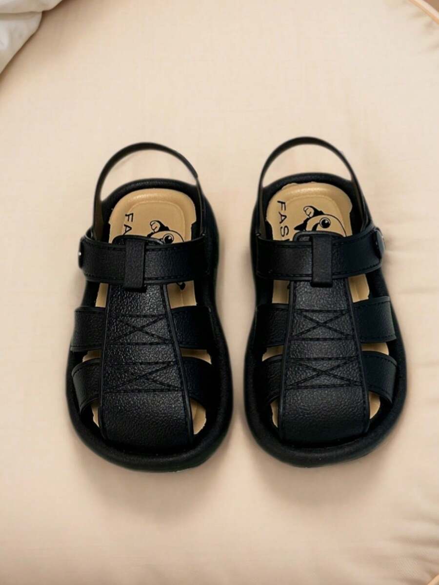 New Cartoon Style Adjustable Strap Children's Sandals, Suitable For Spring And Autumn Indoor And Outdoor Baby Walking Shoes - Black - View 1