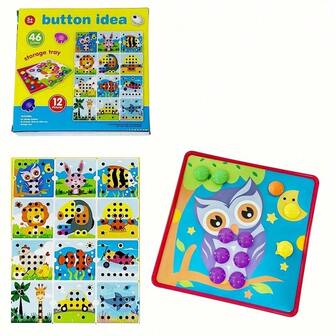 [Creativo | Divertido] Juego de arte y manualidades con botones de dibujos animados divertidos y creativos | Juego de mosaico con tablero de clavijas que fomenta la motricidad fina y el reconocimiento de colores | Regalo perfecto para niñas y niños